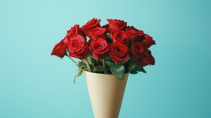 Red rose on brown paper wrap bouquet eco friendly package solid background