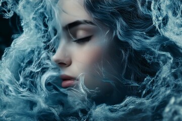 Cognitive transformation cognitive systems and digital cognition woman surrounded by ethereal smoke in a dreamscape symbolizing subconscious digital mind exploration