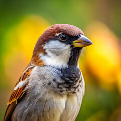 closeup cute sparrow with blurred background