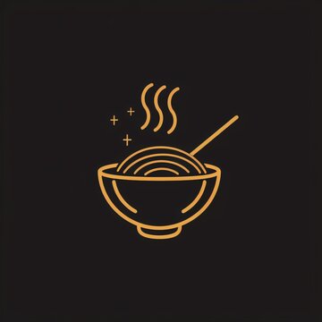 recommend clip art: Golden Line Art Noodles Bowl with Steaming Icon