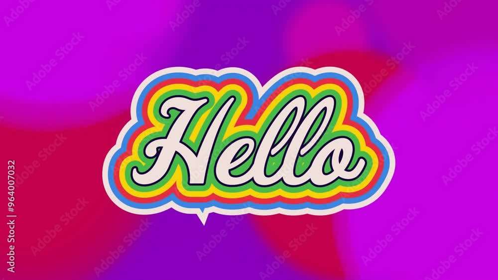 Poster animation of hello text over colourful background