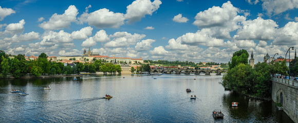 prague panorama with hradcany castle and charles bridge