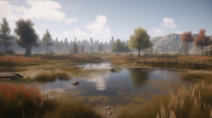 Tranquil Pond in Autumn Nature Scene