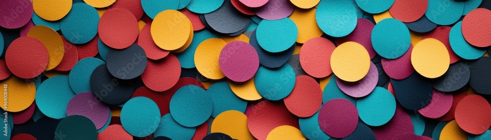 Poster a vibrant and colorful assortment of circular shapes, providing a dynamic visual texture for creativ