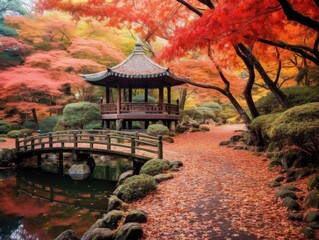 Obraz premium Serene Japanese Garden in Autumn