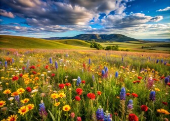 Grasslands wildflowers swaying like silk threads in the breeze, weaving a tapestry of wonder