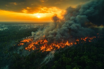 Fototapeta premium A huge forest is burning as a result of a wildfire. Generative AI