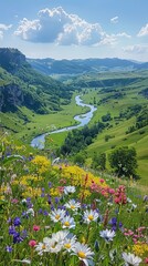 A beautiful valley with a river running through it