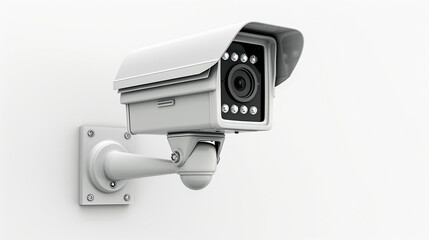 White security camera mounted on wall