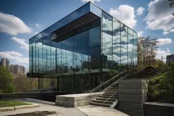 Obraz premium Contemporary Glass Office Building in Urban Setting