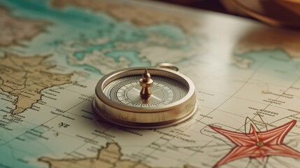Vintage Compass on Detailed World Map