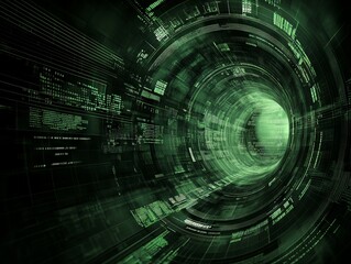 Obraz premium Abstract Digital Tunnel with Green Code
