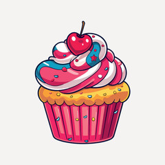 Colorful cupcake with cherry topping