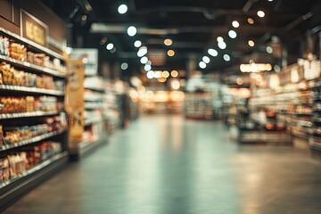 supermarket store aisle interior abstract blurred background, ai