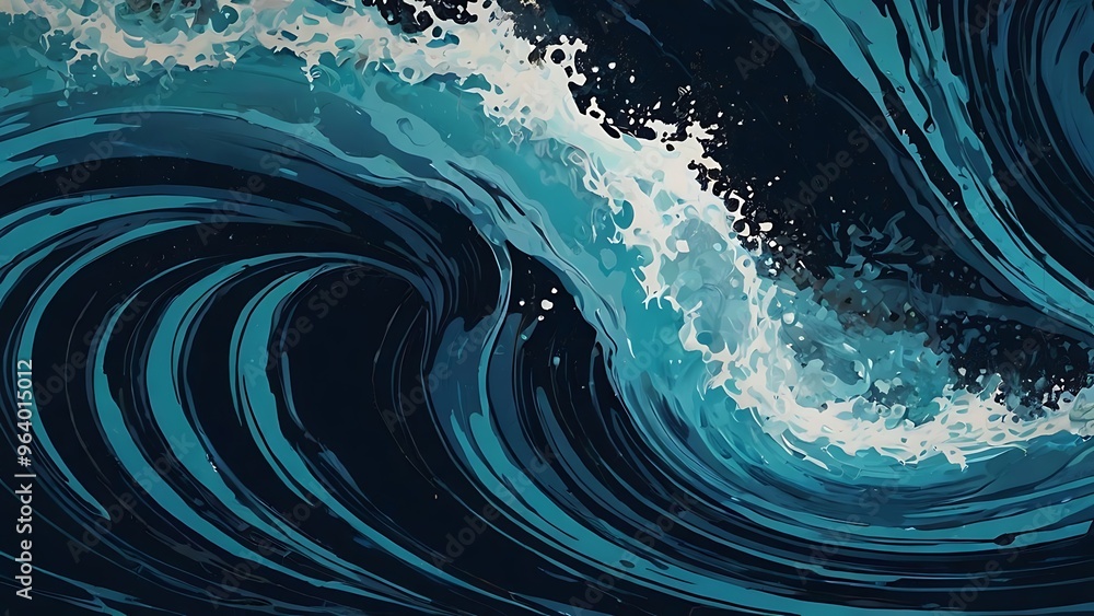 Aufkleber abstract digital art style background featuring a gradient of blue tones with ocean waves in vector 