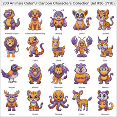 Obraz premium Animals Colorful Cartoon Characters Collection Set of 200 Isolated Animals Part 7