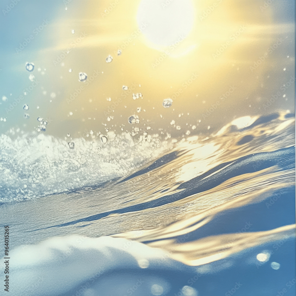 Poster sunlight glimmers on ocean waves, creating serene and refreshing atmosphere with splashes of water d