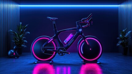 Fototapeta premium Futuristic High-Tech Fitness Bike with Augmented Reality Display in a Modern Home Gym Setting