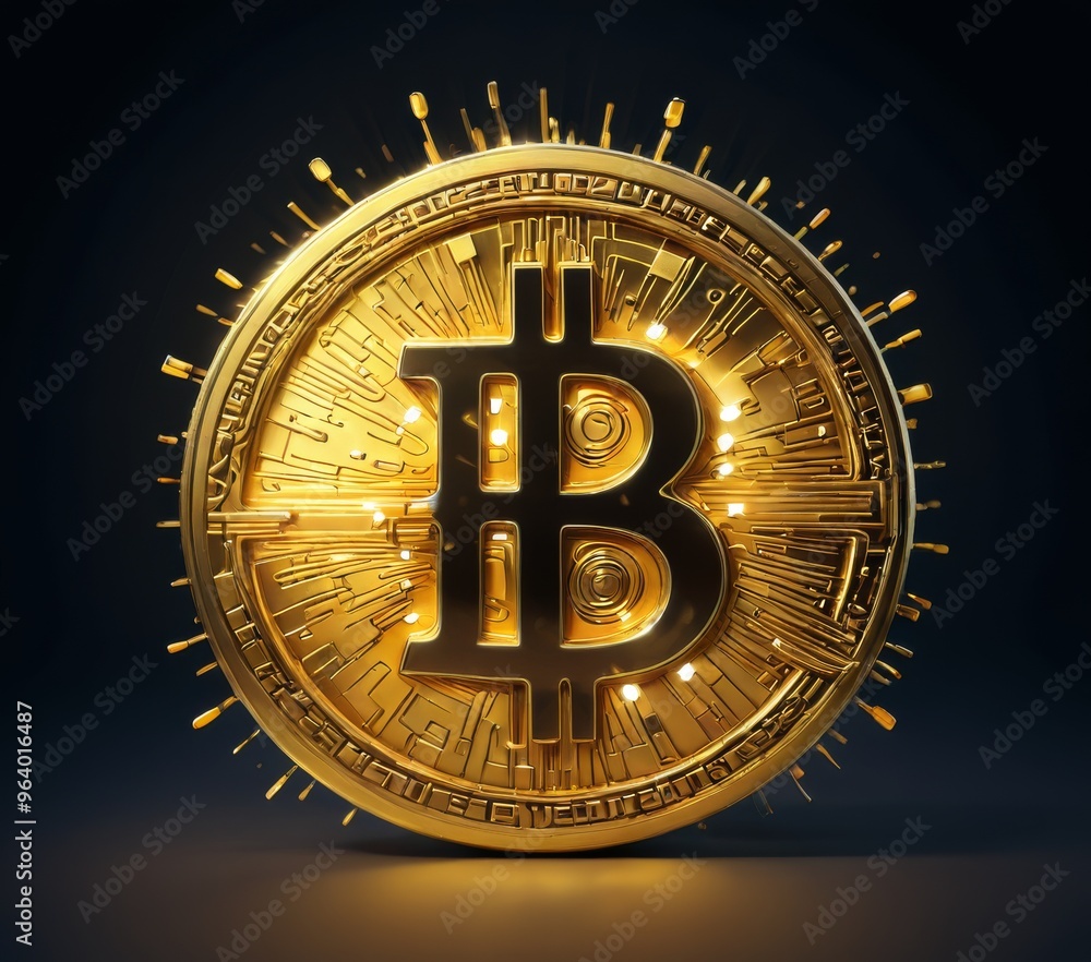 Poster a luminous bitcoin coin with radiant lights surrounding it. the detailed design emphasizes the crypt
