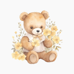 Cute teddy bear with flowers