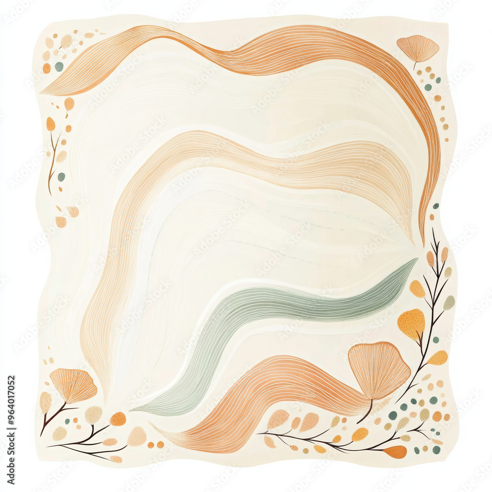 Poster abstract design featuring flowing lines and floral elements in soft colors. composition includes gen