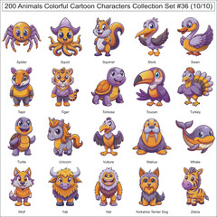 Obraz premium Animals Colorful Cartoon Characters Collection Set of 200 Isolated Animals Part 10