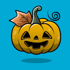 Jack-o’-Lantern: A smiling pumpkin carving against a blue background, reminiscent of Halloween