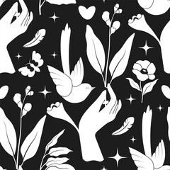 Hand and bird detailed vector illustration