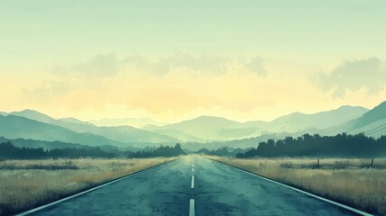 Road rendered in watercolor style with soft brushstrokes, gentle gradients, and a fluid, atmospheric depiction of the road.