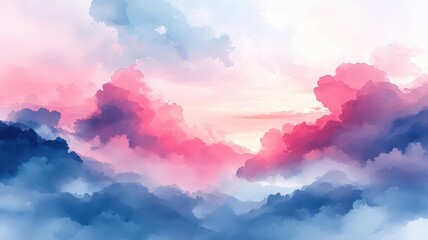 Fototapeta premium Sky rendered in watercolor style with soft, flowing gradients and gentle brushstrokes, creating a serene and atmospheric depiction.