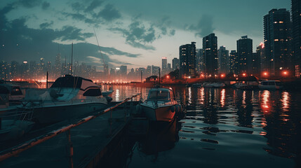 Naklejka premium Urban Twilight: Marina Cityscape Reflections