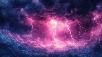 Rain and lightning rendered in watercolor style, capturing the fluidity of rain and the dramatic effect of lightning with soft gradients and delicate brushstrokes.