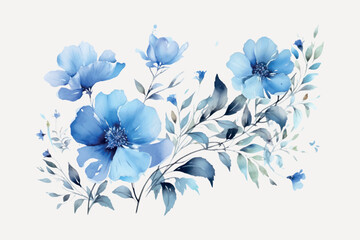 Elegant blue watercolor floral illustration