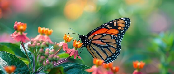 Obraz premium A butterfly is eating a flower