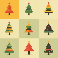Set of minimalistic geometric Christmas elements in flat and linear style. Abstract Xmas decoration. Vector illustration. ai generated