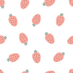 Cute Strawberry Seamless Pattern - Pink and White Nursery Wallpaper