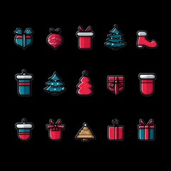 Set of minimalistic geometric Christmas elements in flat and linear style. Abstract Xmas decoration. Vector illustration. ai generated