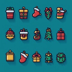 Set of minimalistic geometric Christmas elements in flat and linear style. Abstract Xmas decoration. Vector illustration. ai generated