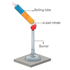 Heating Lead Nitrate Powder in a Boiling Test Tube: A Vector Illustration Showing the Production of Brown Fumes (Nitrogen Dioxide) Upon Thermal Decomposition