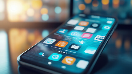 スマートフォンに表示されたビジネスアプリ