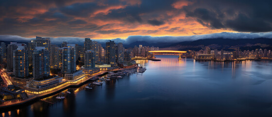 Fototapeta premium Majestic Sunset Over Urban Skyline Panorama