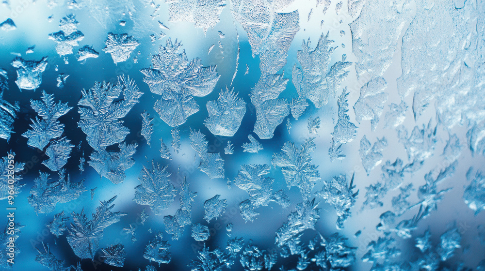 Poster icy rain creating intricate patterns on window, showcasing beautiful frost formations. delicate ice 