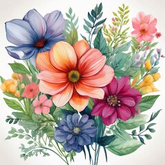 Obraz premium watercolor flowers isolated on a white background