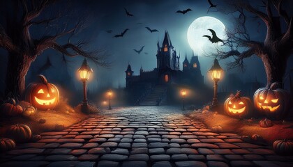 ハロウィンの夕闇で不気味に輝くジャックオーランタン