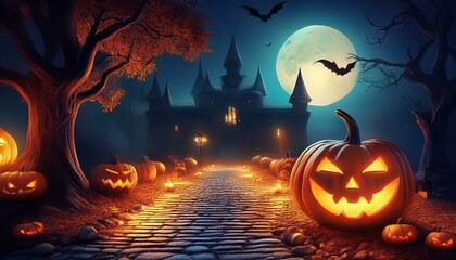 ハロウィンの夕闇で不気味に輝くジャックオーランタン