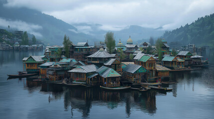 Fototapeta premium 水上に浮かぶ都市