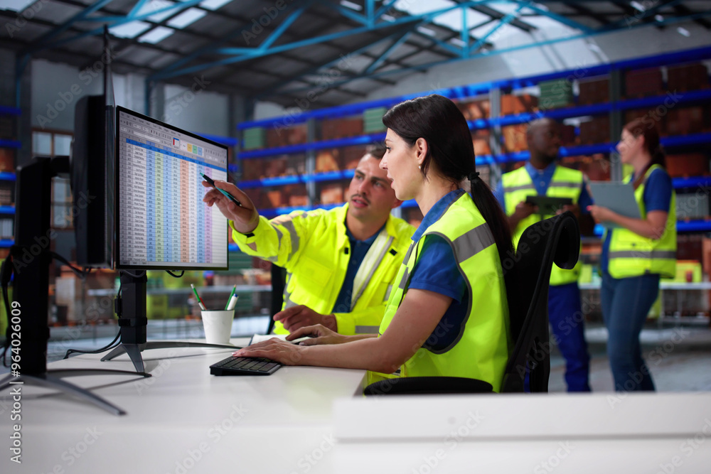 Aufkleber warehouse inventory management on computer