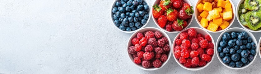 A vibrant selection of fresh berries and fruits in cups, showcasing colorful and healthy ingredients for a healthy lifestyle.