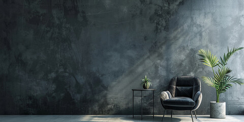 Modern Living Room with Large Black Sofa, Coffee Table, and Sunlit Potted Plant
