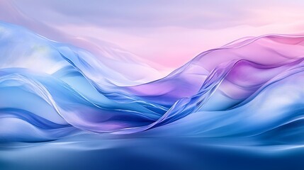 Fototapeta premium Smooth, flowing waves in vibrant shades of blue and purple, blending with a serene pastel sky, abstract futuristic landscape.
